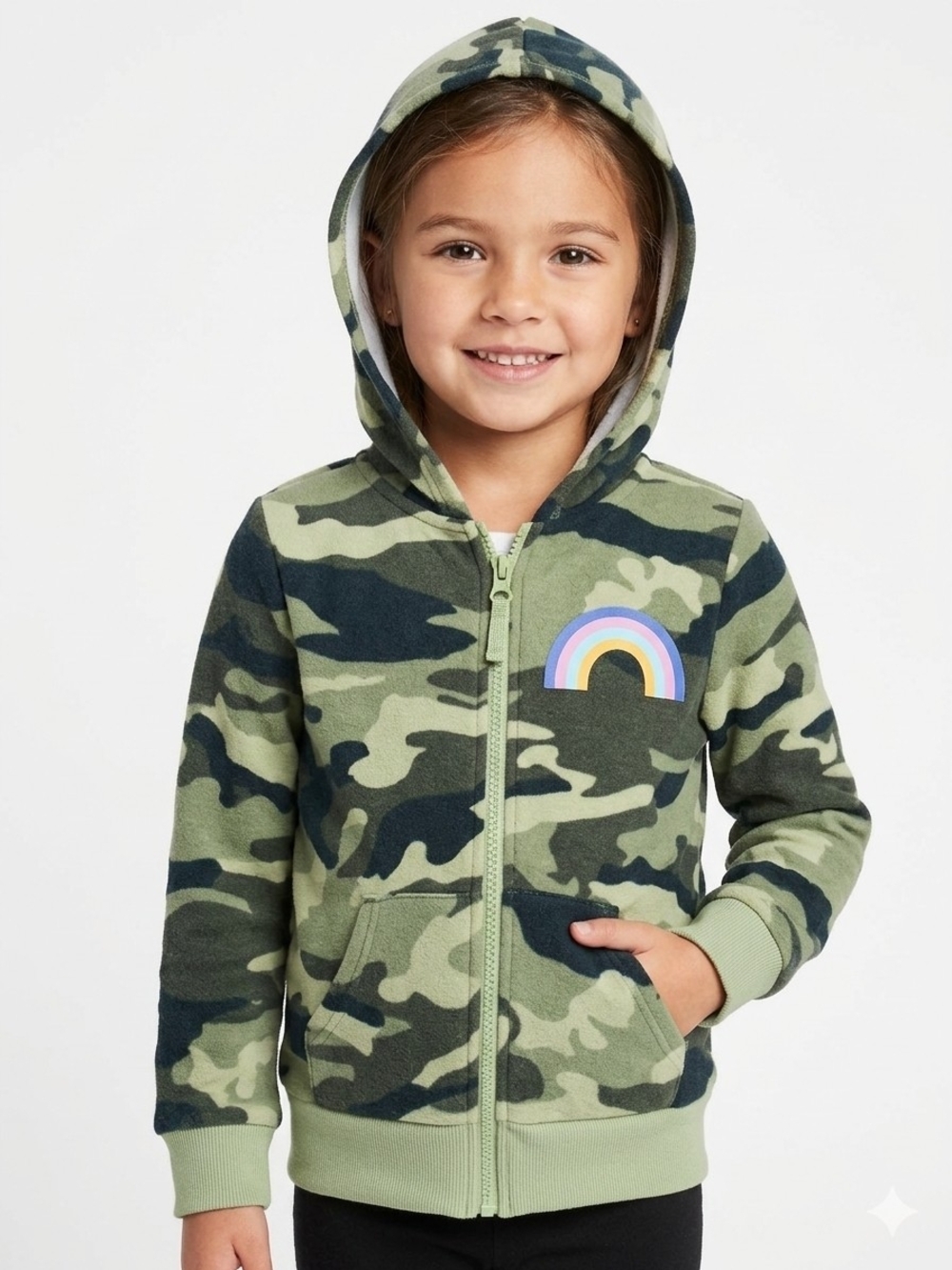 Camouflage Zip-Up Hoodie w/Rainbow Patch - Girl's Size S (6-6X)